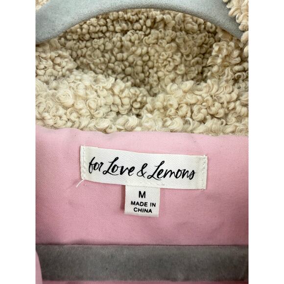 For Love And Lemons Jacket Pink Heart Puffer Coat Hooded Sherpa Trim Zip Up Sz M - Picture 4 of 12